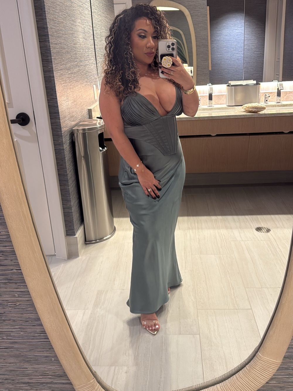 Babyboo Sage Green Satin Corset Maxi Dress Custom Petite Length XL